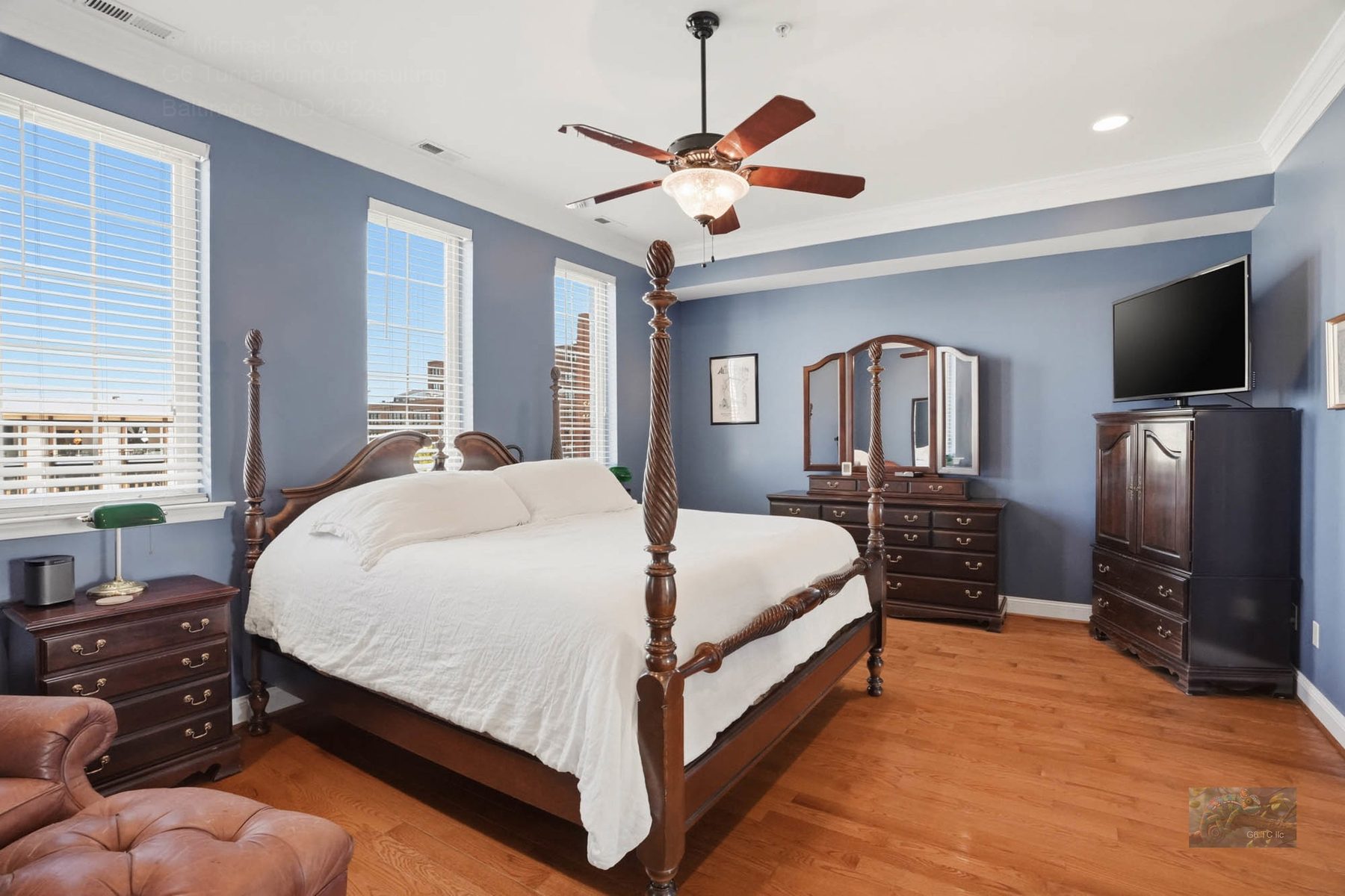 Primary bedroom with king bed